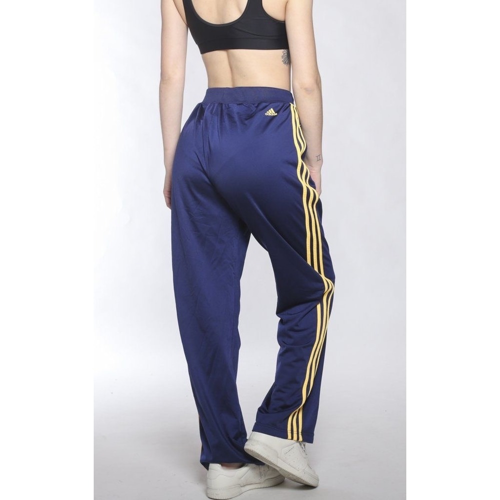 Adidas Navy Blue Gold Stripe Wide Leg Track Pants Mens Large Blokecore Sporty